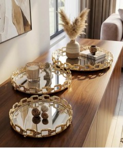 ZEYVE WICKER PATTERN 3-PIECE ROUND TRAY SET 26-30-36cm